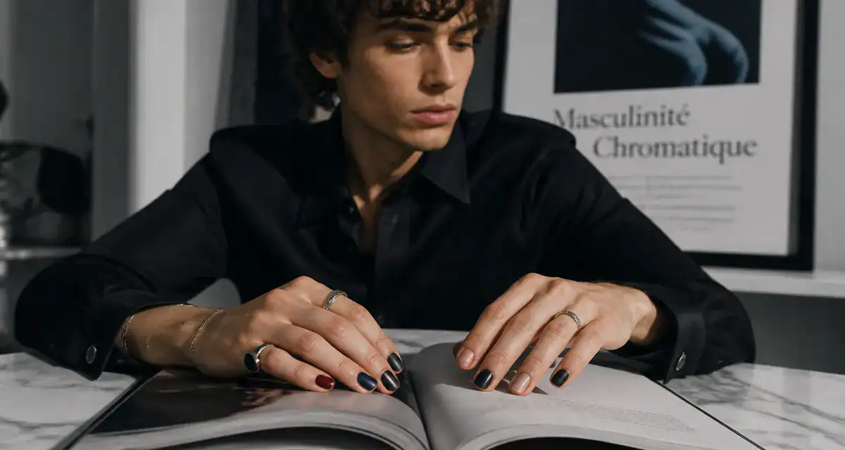 vernis à ongle homme signification sur ongles colorés d'un jeune homme