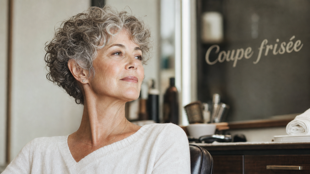 Coupe cheveux frisés courts femme 60 ans : pixie bouclé rajeunissant