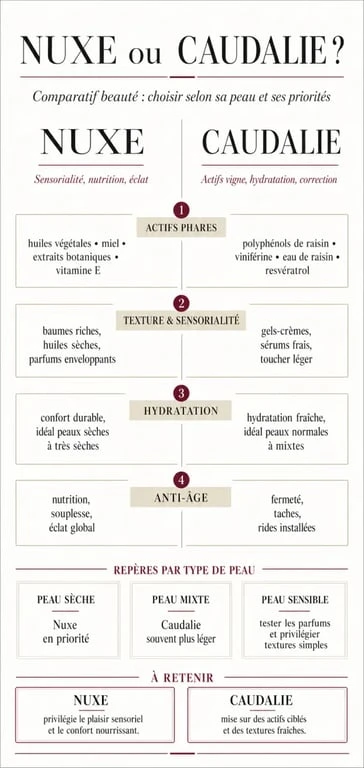 Que choisir Nuxe ou Caudalie : infographie comparative des deux marques de soins