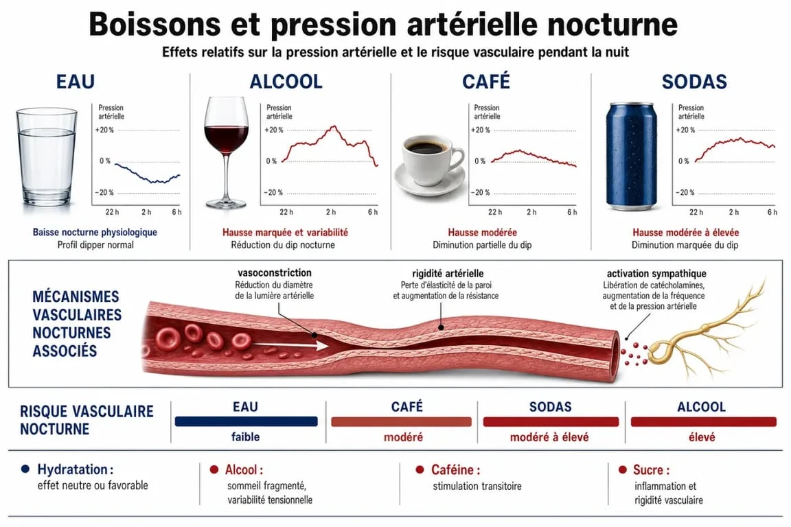 Infographie sur l'impact des boissons avant de dormir sur le risque d'AVC et la santé cardiovasculaire