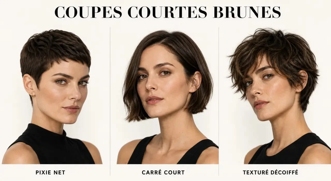 Inspirations de coupe courte brune avec pixie, carré court et coiffé-décoiffé