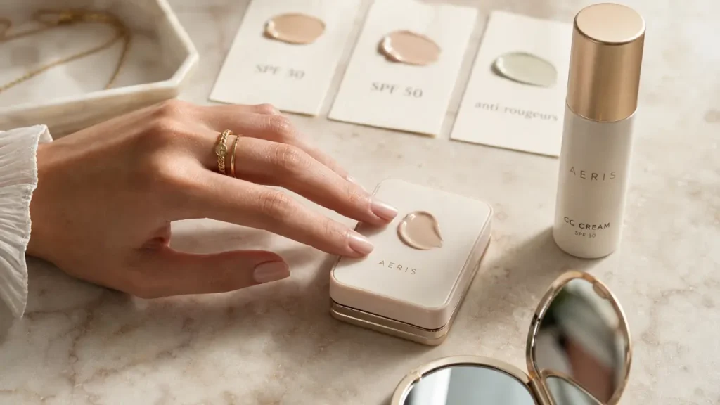 Meilleure CC crème pour peau mature SPF 50 : correction pigments, texture fine, finition satinée