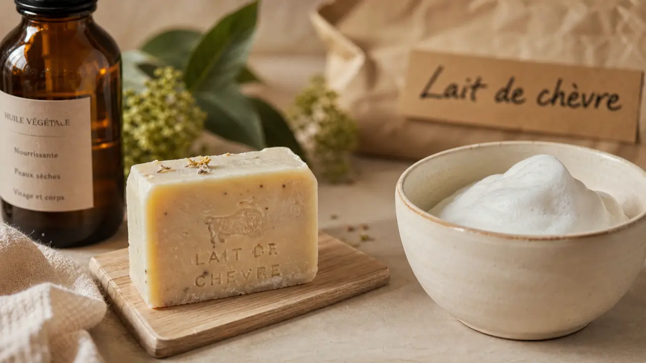 Savon lait de chèvre bienfaits : savon artisanal sur planche bois