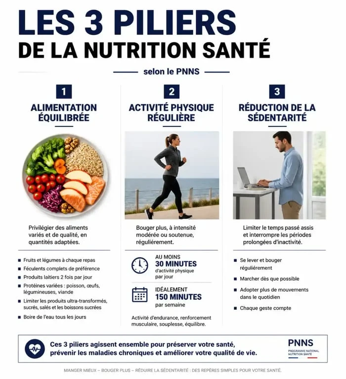 Infographie sur les piliers de la nutrition et santé selon le PNNS