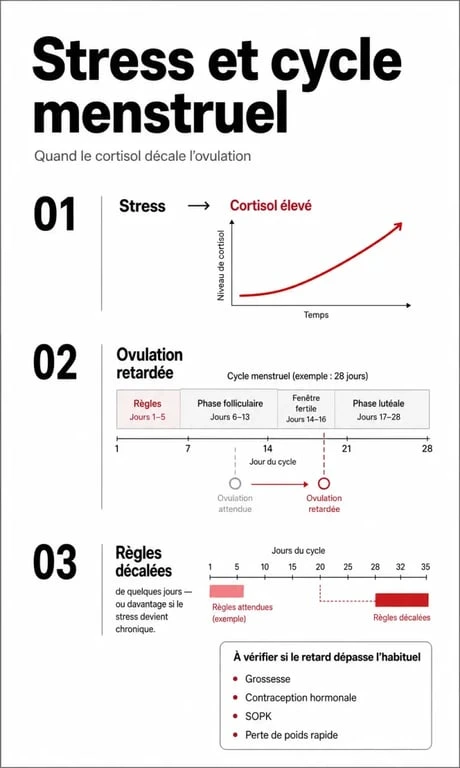 Le stress peut retarder les regles de combien de jours : schéma du cortisol, de l’ovulation et des causes à vérifier