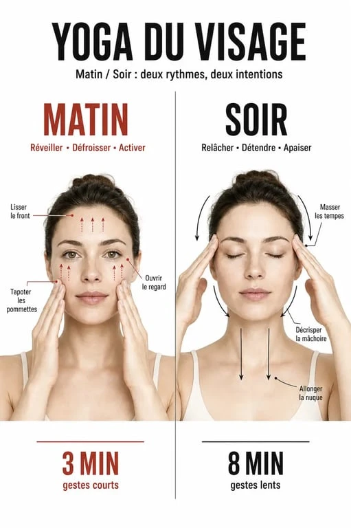 Yoga du visage : routine matin et soir pour intégrer la pratique au quotidien