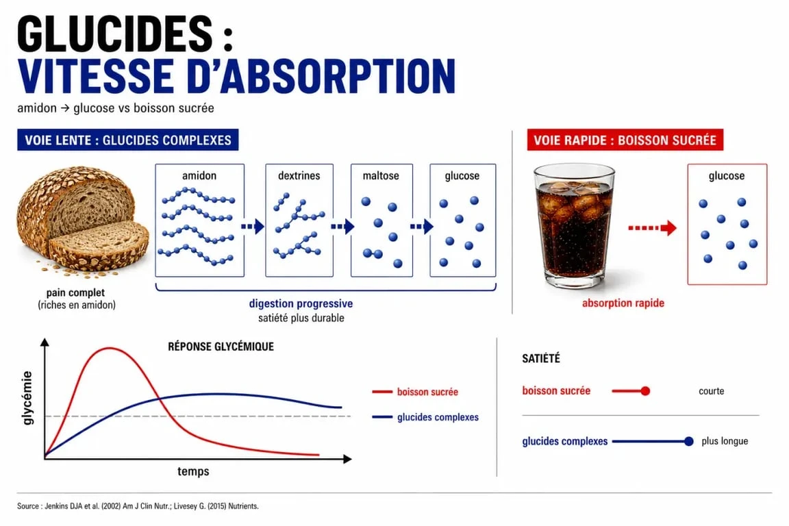 Impact des glucides et des sucres sur la glycémie dans une illustration de la différence entre glucide et sucre