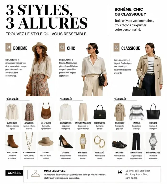 Styles de vêtements de marque pour femme : bohème, chic et classique
