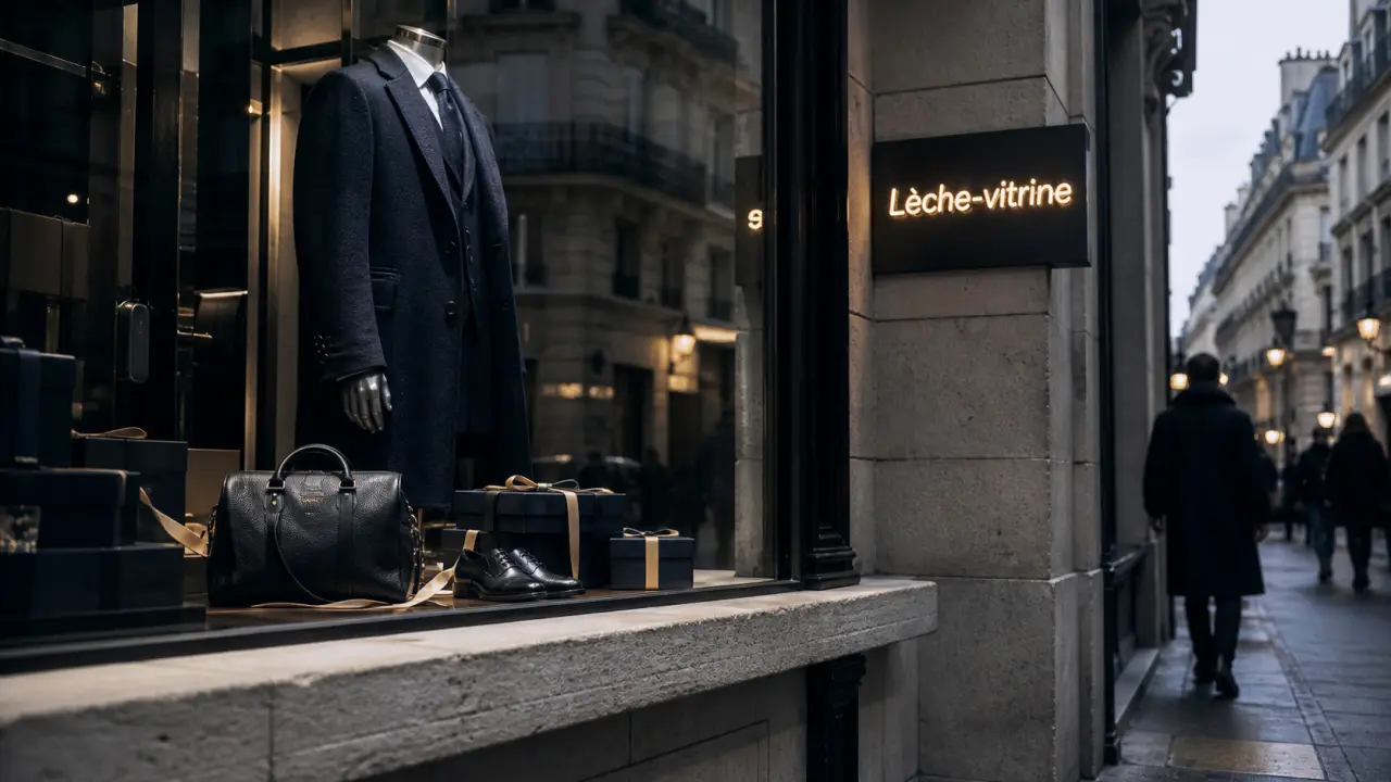 Paris shopping : vitrine luxe à Paris, mannequin et cuir, par quartier