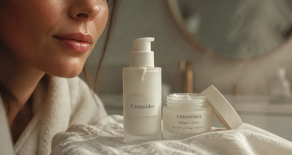 Ceramide crème visage aux céramides, flacon et peau restaurée