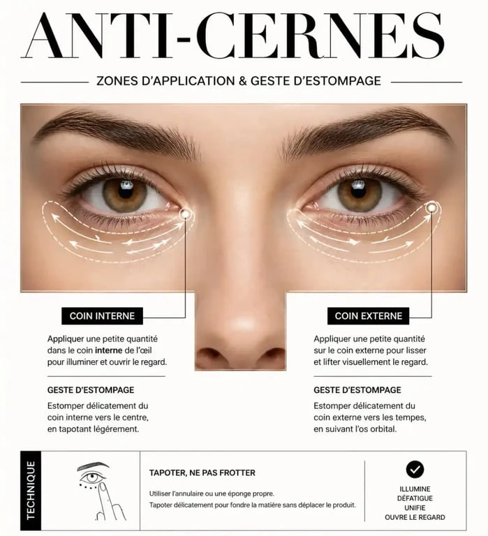 Schéma des zones d'application pour un anti-cernes parfait