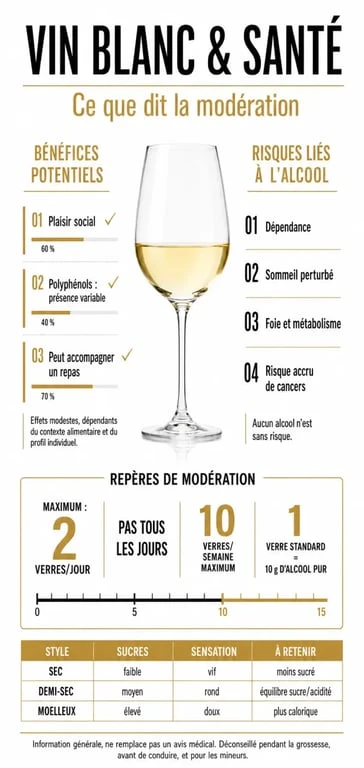 Le vin blanc est il bon pour la santé : infographie sur les bénéfices possibles, les risques de l’alcool et la modération