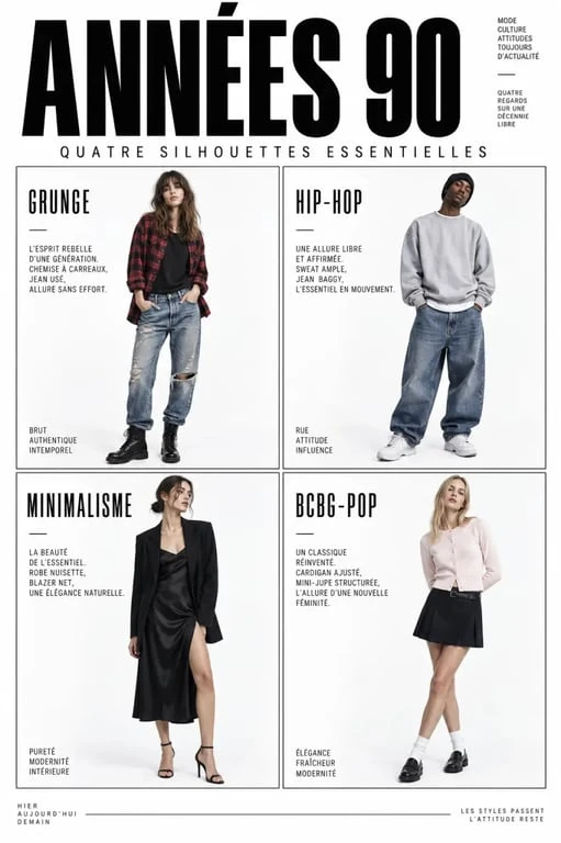 Moodboard des quatre grands styles du style vestimentaire année 90