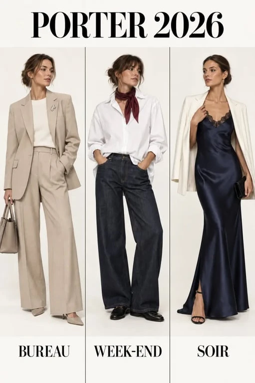 Trois idées de tenues pour adopter le style vestimentaire 2026 au bureau, le week-end et le soir
