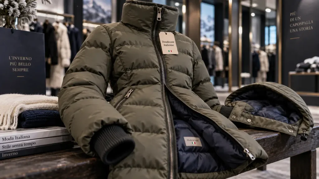 La doudoune femme de marque italienne structure la silhouette sans sacrifier la chaleur