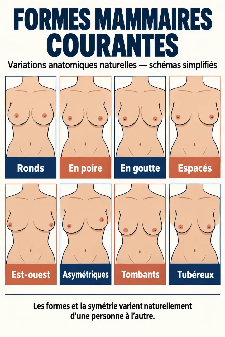 Illustration pédagogique sur les different type de sein et les principales formes mammaires