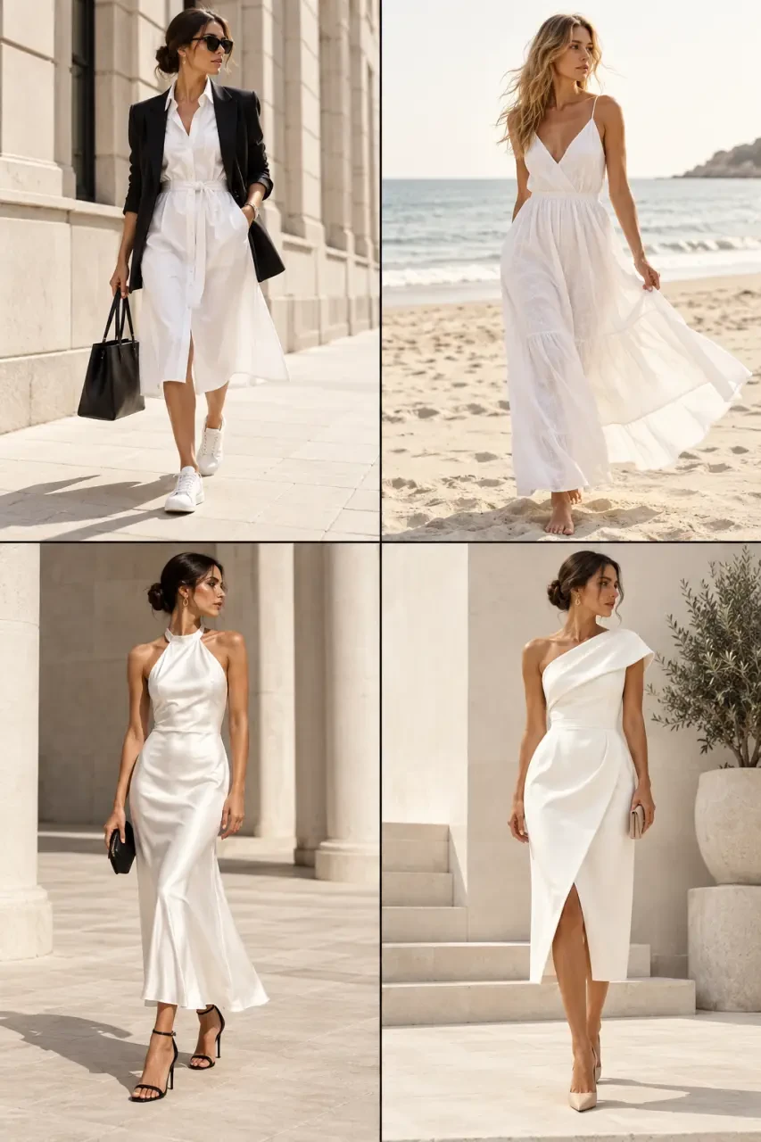 Robes blanches femme adaptées à la ville, à la plage, à la soirée et à la cérémonie