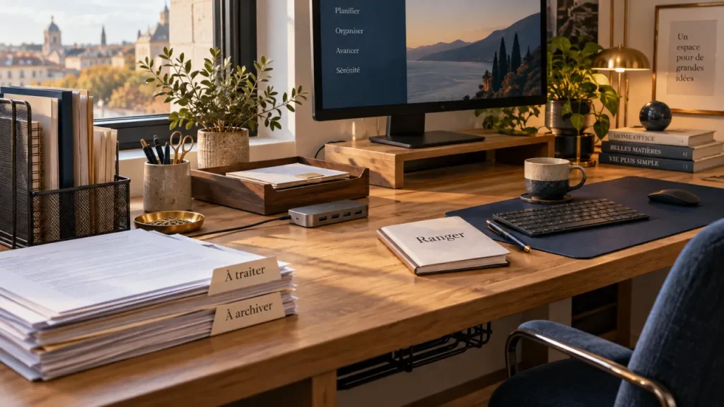 Bureau organisé : la méthode qui libère la surface sans vider les tiroirs