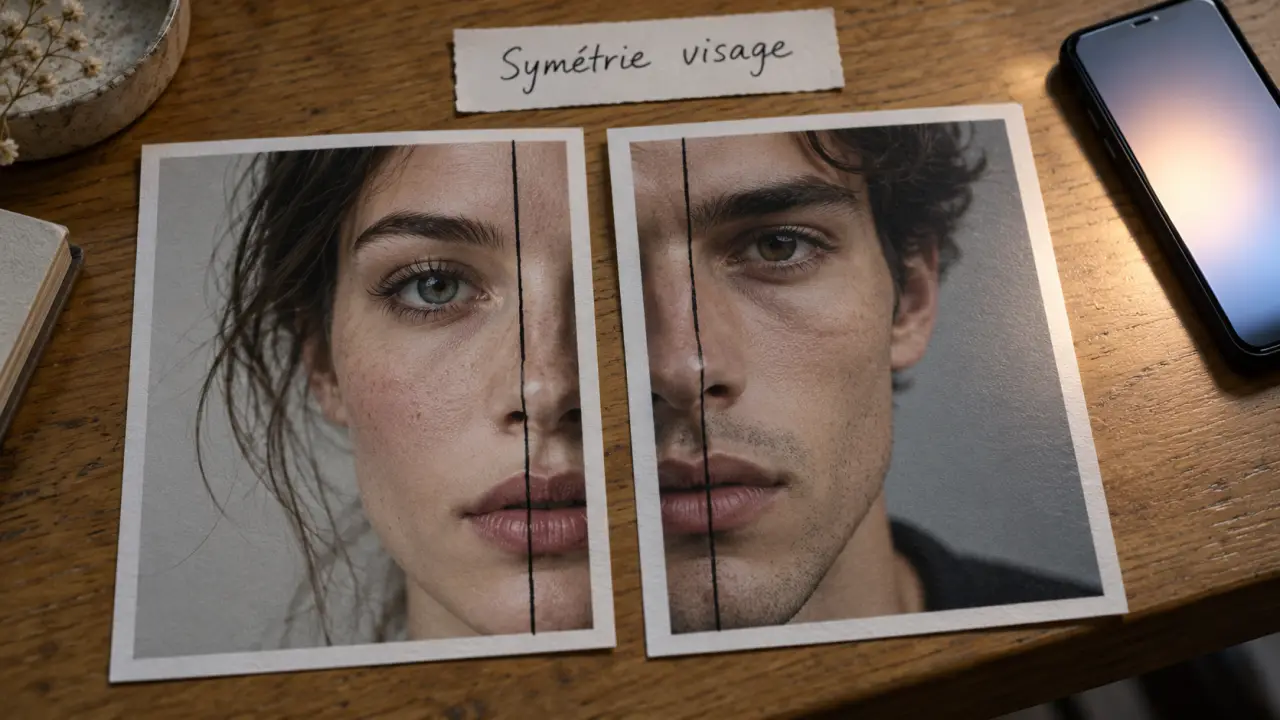 symetrie visage : 2 photos, ligne au centre sur le visage